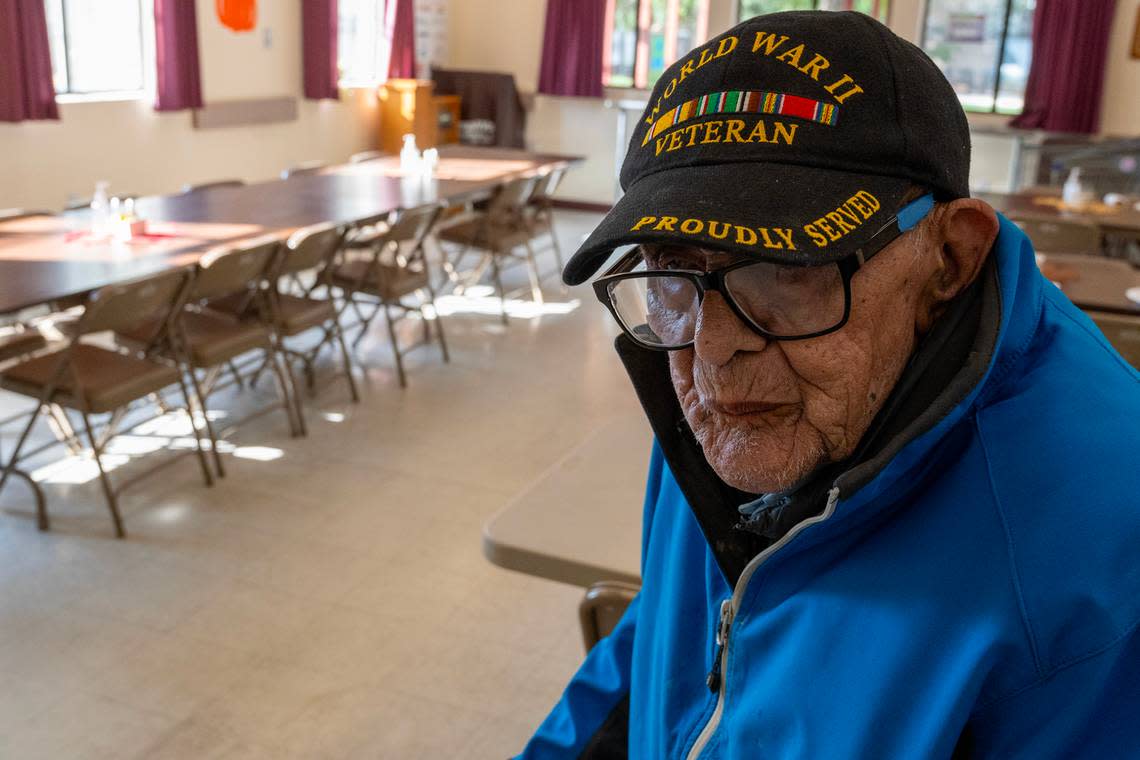 José Ortiz, 102, sits at the Stanford Settlement Neighborhood Senior Center on Nov. 17. About 50 seniors are served a continental breakfast and a hot lunch every day at the center. The existing sink is not adequate for its current use and they’re asking Book of Dreams for a new sink as well as professional cleaning of the floors.