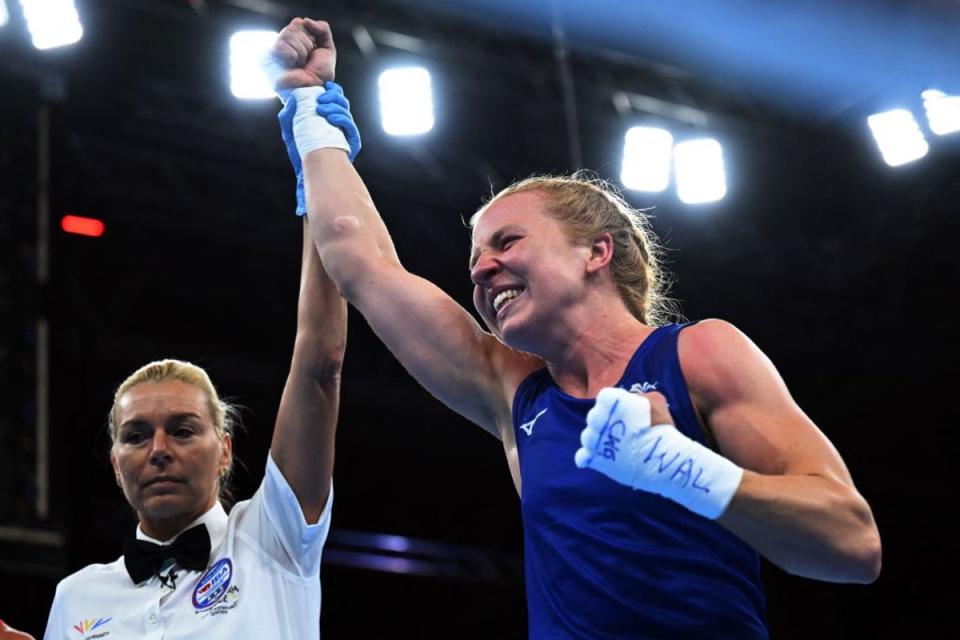 Wales’ Rosie Eccles took the light-middleweight gold   (AFP via Getty Images)