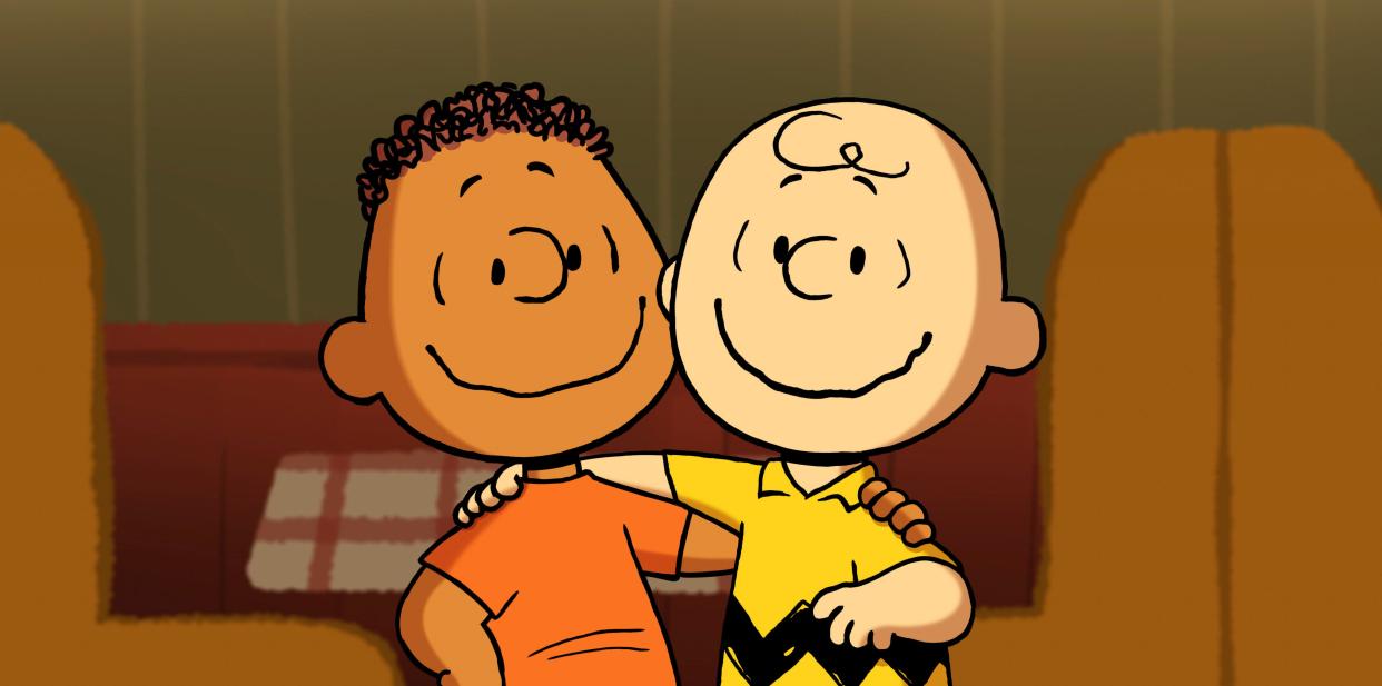Franklin Armstrong and Charlie Brown in "Snoopy Presents: Welcome Home, Franklin" premiering Feb. 16, 2024 on AppleTV+.