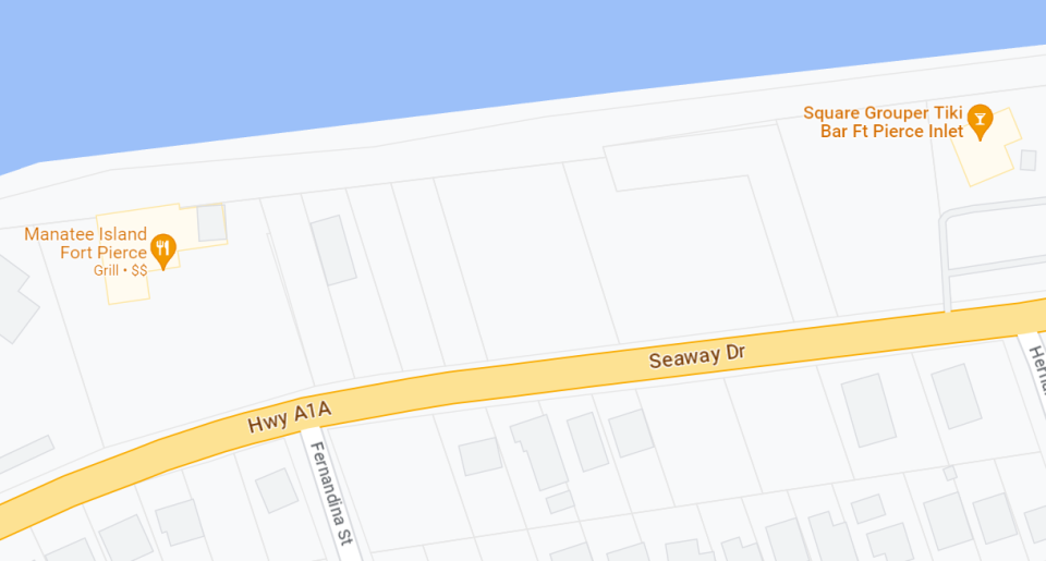 A map of the possible location of the "Boardwalk On The Inlet" development, which would be in the space between Manatee Island Bar and Grill and Square Grouper Tiki Bar on South Hutchinson Island in Fort Pierce.