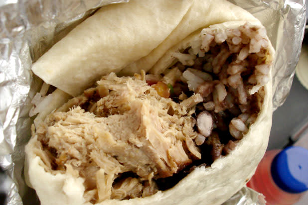 <div class="caption-credit"> Photo by: Credit: flickr/su-lin</div><br> 7) Chipotle <br> <b>Burrito: Carnitas, white rice, pinto beans, sour cream, and cheese (left) </b> <br> Fat: 40.5 grams <br> Calories: 990 <br> Sodium: 1,950 milligrams <br> <br> <b>Tacos: Soft flour tortillas, barbacoa, black beans, guacamole, fajita veggies, corn salsa</b> <br> Fat: 30.5 grams <br> Calories: 810 <br> Sodium: 2,130 milligrams <br> <br> <b>Salad: Lettuce, chicken, pinto beans, fajita veggies, vinaigrette </b> <br> Fat: 32.5 grams <br> Calories: 600 <br> Sodium: 1,575 milligrams <br>