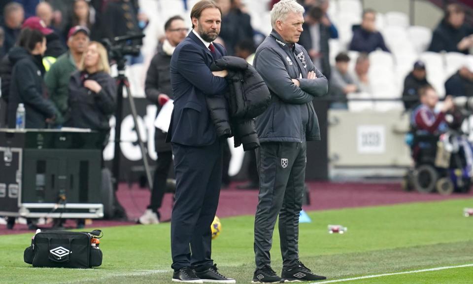 <span>The futures of David Moyes (right) and Tim Steidten at <a class="link " href="https://sports.yahoo.com/soccer/teams/west-ham-united/" data-i13n="sec:content-canvas;subsec:anchor_text;elm:context_link" data-ylk="slk:West Ham;sec:content-canvas;subsec:anchor_text;elm:context_link;itc:0">West Ham</a> are uncertain.</span><span>Photograph: Adam Davy/PA</span>