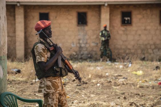 South Sudanese security forces outside a military court in Juba