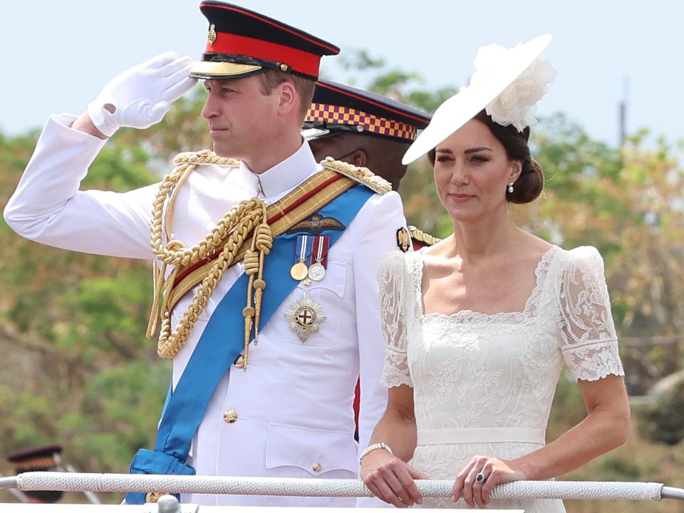 Prince William and Kate Middleton at the Jamaica Defence Force on day six of the Platinum Jubilee Royal Tour of the Caribbean on March 24, 2022, in Kingston, Jamaica.