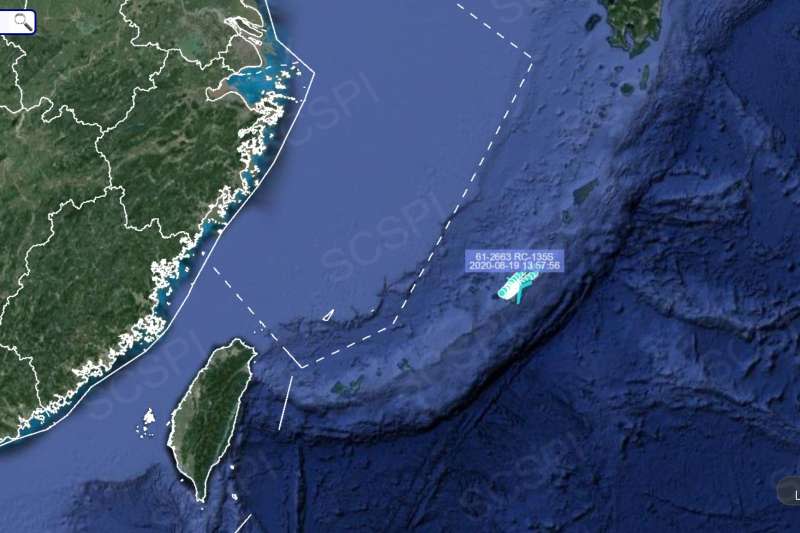 8月19日，美軍RC-135S偵察機的飛行軌跡。（南海戰略態勢感知計畫）