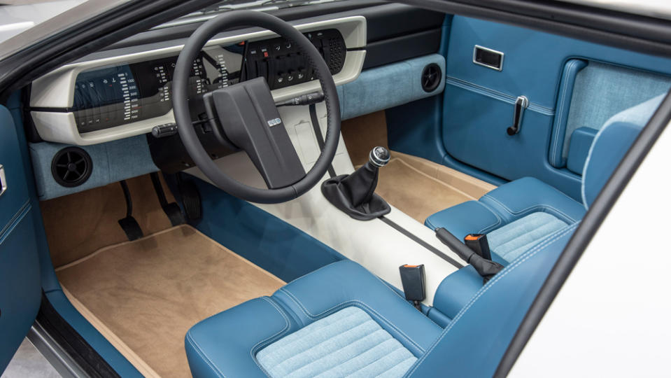 The interior of the recreated 1973 Hyundai Pony Coupé Concept.