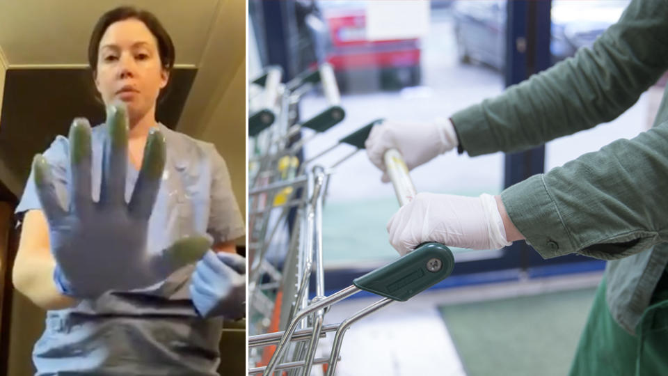 Using paint the nurse showed why wearing gloves alone isn't going to protect you from bacteria.