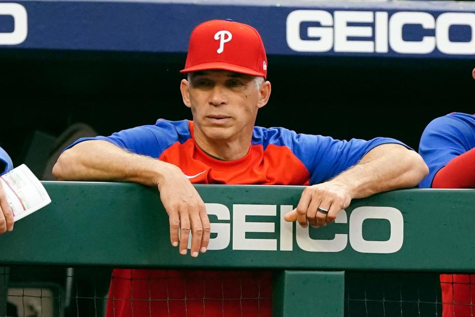 Phillies manager Joe Girardi watches Wednesday's loss to the Braves.