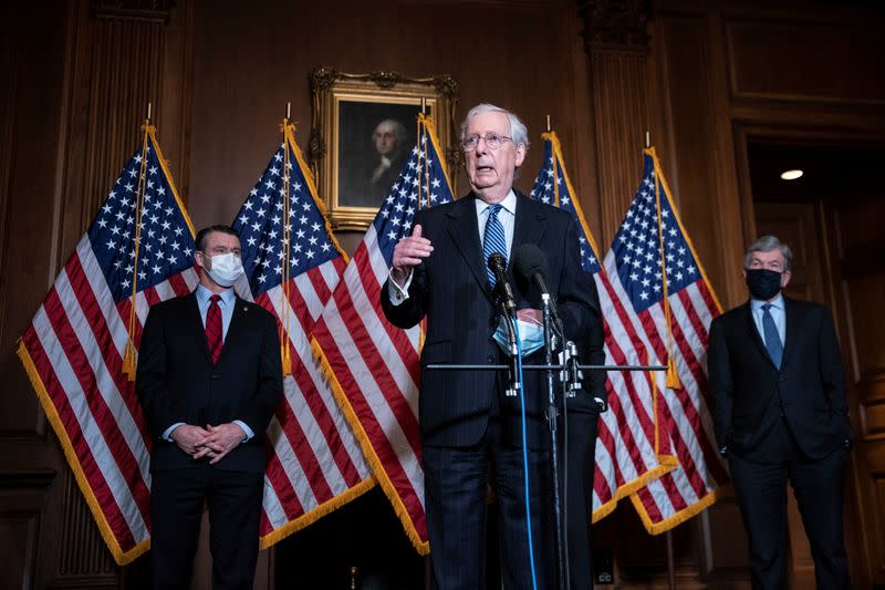 U.S. Senate Majority Leader Mitch McConnell speaks during a news conference after the Republicans' weekly senate luncheon at the U.S. Capitol in Washington