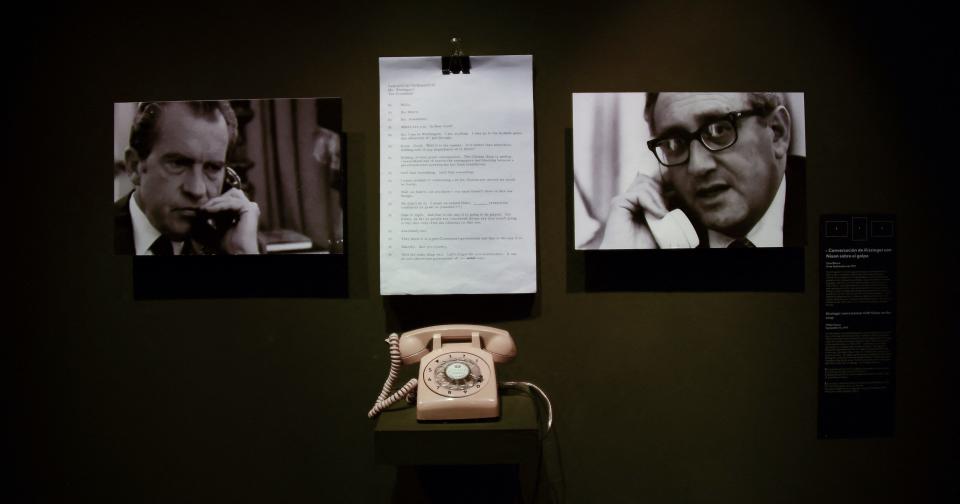 View of pictures of late President Richard Nixon and former U.S. Secretary of State Henry Kissinger displayed at the Museum of Memory and Human Rights during an exhibit in Santiago, Chile on Oct. 24, 2017. The exhibit presented the history of the Chilean dictatorship through a series of declassified documents curated by Peter Kornbluh, the National Security Archive senior analyst who has played a fundamental role in the campaign to declassify 23,000 archives of the CIA, NSC, FBI, White House and the State