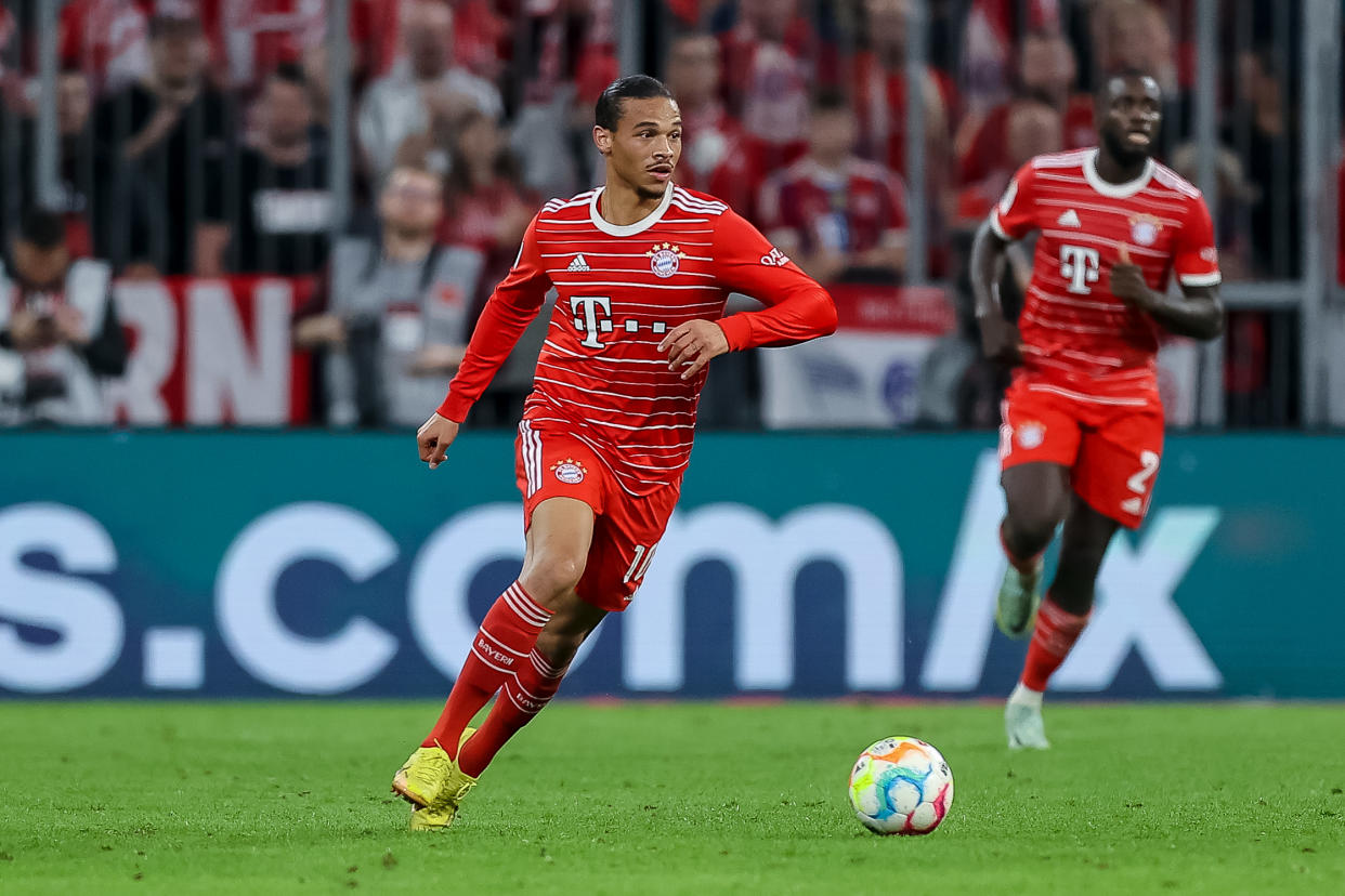MUNICH, GERMANY - OCTOBER 16: Leroy Sane of Bayern Muenchen controls the ball during the Bundesliga match between FC Bayern München and Sport-Club Freiburg at Allianz Arena on October 15, 2022 in Munich, Germany. (Photo by Roland Krivec/DeFodi Images via Getty Images)