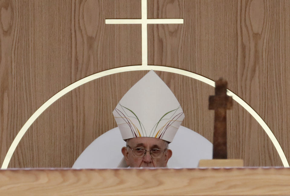 Pope Francis celebrates the Holy Mass at the Phoenix Park, in Dublin, Ireland, Sunday, Aug. 26, 2018. Pope Francis is on the second of his two-day visit to Ireland. (AP Photo/Matt Dunham)