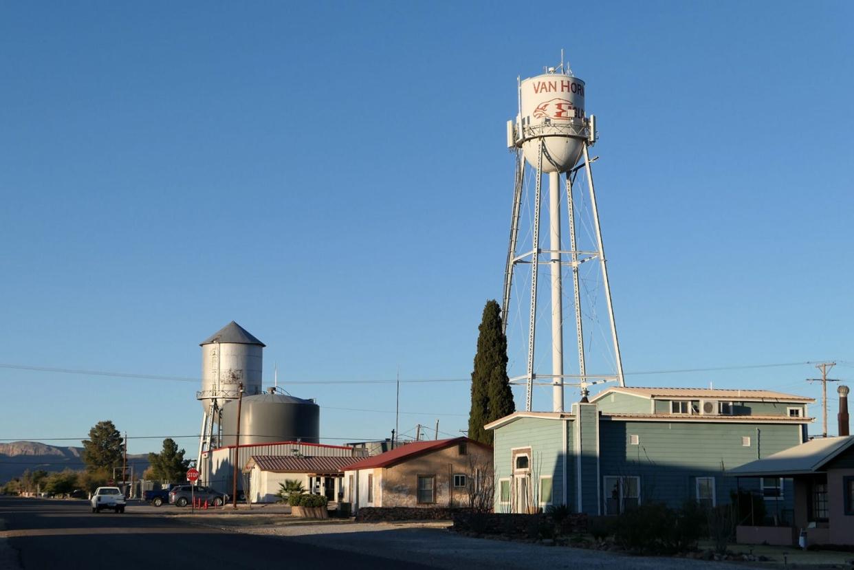 The skyline of Van Horn, Texas, where residents are raising concerns about a proposed natural gas pipeline.