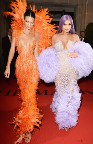 <p>Andrew Toth/Getty Images for The Mark Hotel</p> Kendall Jenner and Kylie Jenner depart The Mark Hotel for the 2019 Met Gala.