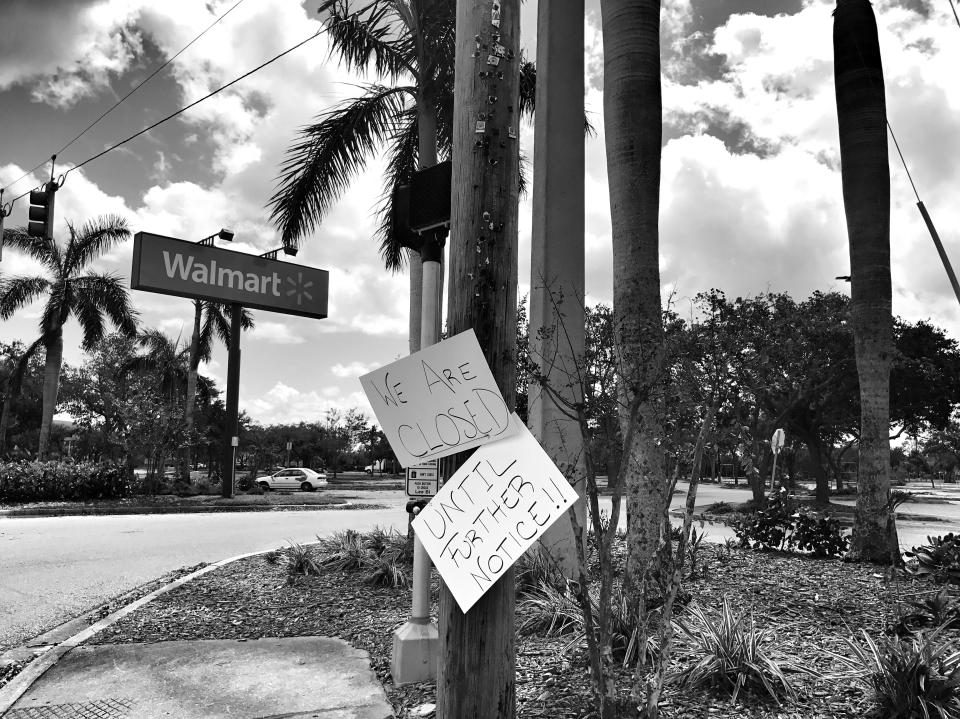 <p>A Walmart store remained closed Tuesday amid widespread power outages in the aftermath of Hurricane Irma in Fort Myers, Fla. (Photo: Holly Bailey/Yahoo News) </p>