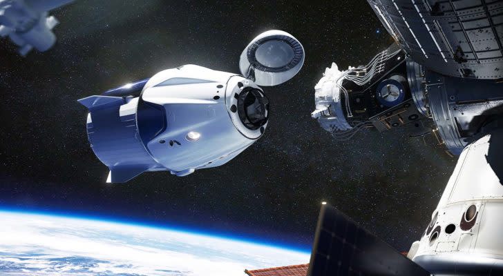 A SpaceX spacecraft docking at the International Space Station.