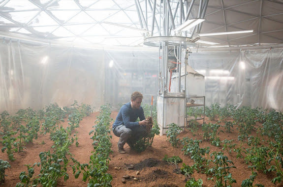 Astronaut Mark Watney (Matt Damon) has to grow food on Mars, a planet where nothing grows, in "The Martian."