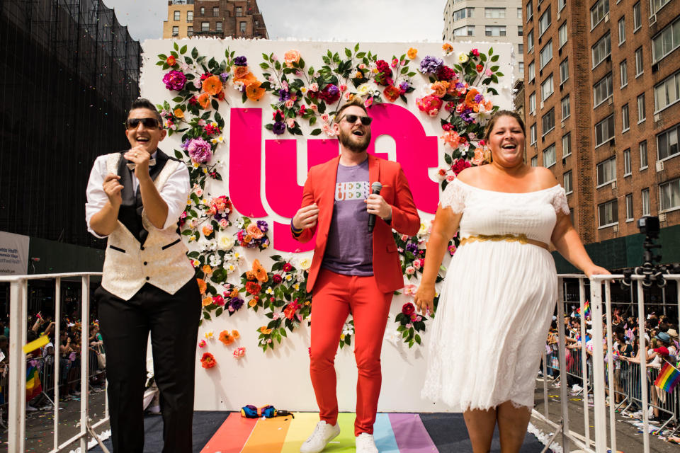 Berk (with&nbsp;Toni Botticelli and Melissa Ricker)&nbsp;said he&nbsp;sees LGBTQ couples' right to marry as&nbsp;&ldquo;one of the things I have the most pride of in the world.&rdquo; (Photo: Kelly Balch)