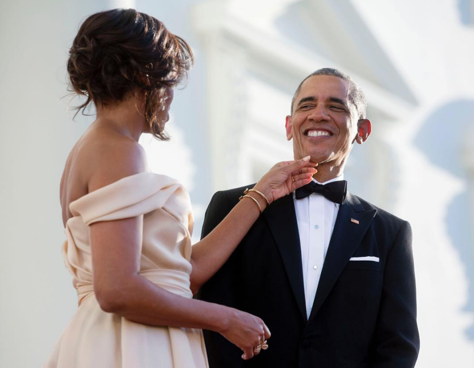 <p>On his 55th birthday, Michelle uploaded this cute candid image with the caption, “55 years young and that smile still gets me every single day.” <em>[Photo: Michelle Obama/ Instagram]</em> </p>