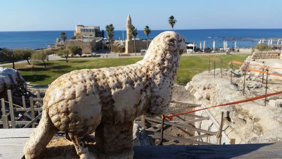 Archaeologists found an ancient marble ram in Caesarea Harbor National Park along Israel's Mediterranean coast.