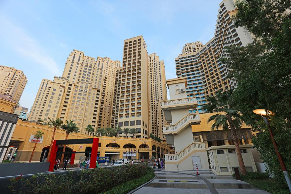 Dubai skyscrapers at The Walk, Jumeirah Beach Residence (JBR).