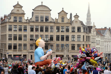 FILE PHOTO: A Tintin balloon float is seen in Albertine Square during Balloon's Day Parade in Brussels September 6, 2014. REUTERS/Eric Vidal/File Photo