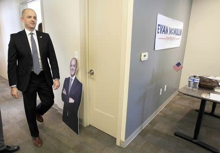 Third party candidate Evan McMullin, an independent, walks to a press conference at his campaign offices in Salt Lake City, Utah, October 12, 2016. REUTERS/George Frey