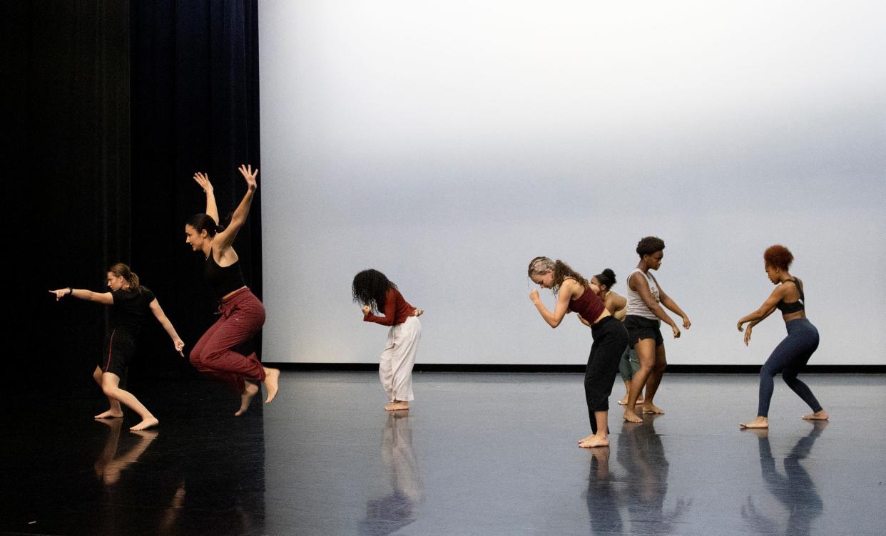 School of Dance students rehearse for "An Evening of Dance."  Performances are 7:30 p.m. on Nov. 4-5, 2022, in the Nancy Smith Fichter Dance Theatre in Montgomery Hall.