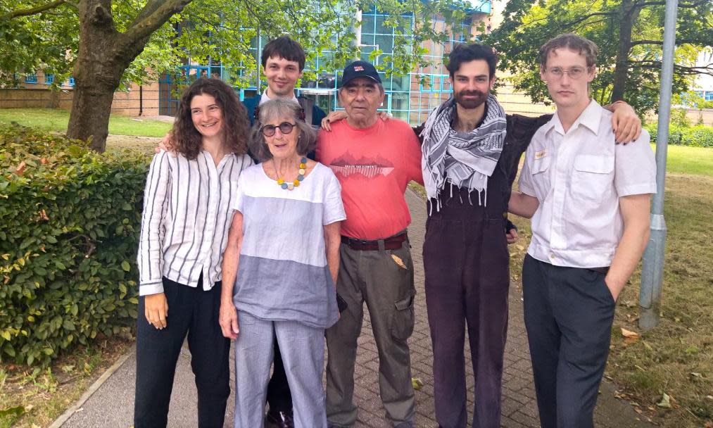 <span>Gaie Delap (second from left) was one of six Just Stop Oil activists sentenced at Basildon crown court last month.</span><span>Photograph: Just Stop Oil</span>