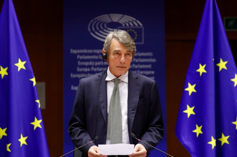 European Parliament President David Sassoli announces the 2020 EU Sakharov Prize at the European Parliament in Brussels