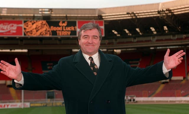 Terry Venables on the Wembley pitch after his appointment as England manager