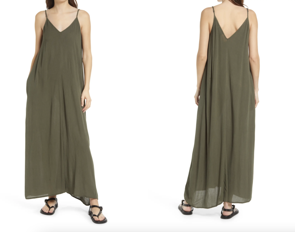 Nordstrom Treasure & Bond Woven Favorite Maxi Dress in Olive Sarma (Photos via Nordstrom)