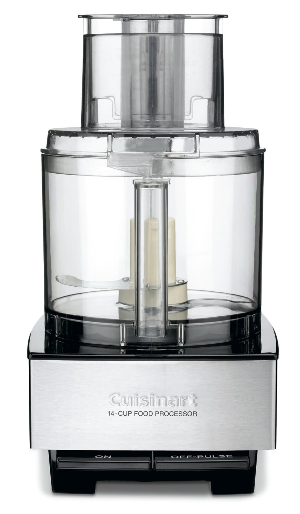 This undated photo provided by Cuisinart shows a Cuisinart 14-cup food processor. Cuisinart is voluntarily recalling about 8 million food processors after dozens of consumers reported finding pieces of broken blades in their food. Cuisinart's parent company, Conair, announced the recall with the Consumer Product Safety Commission on Tuesday, Dec. 13, 2016. The recalled processors were sold in the United States and Canada from July 1996 to December 2015. Only processors with four rivets in the blades are included in the recall. (Cuisinart via AP)