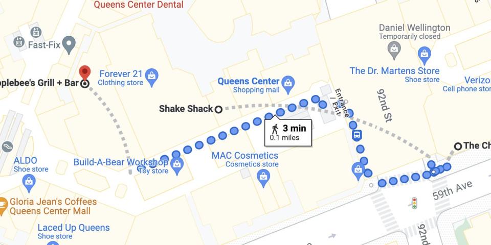 Map of anti-vaxxers protesting at the Queens Center mall