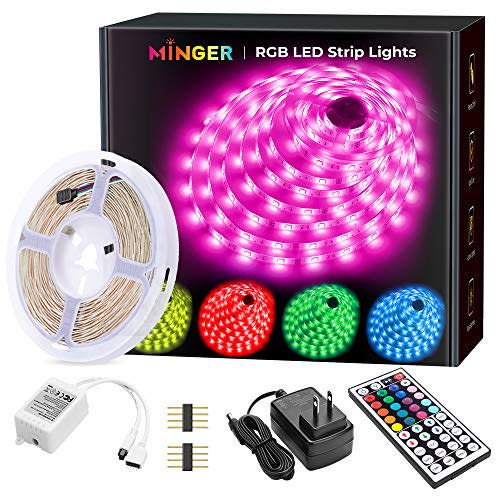 MINGER LED Strip Lights, 16.4ft RGB LED Light Strip 5050 LED Tape Lights, Color Changing LED Strip Lights with Remote for Home Lighting Kitchen Bed Flexible Strip Lights for Bar Home Decoration (Amazon / Amazon)