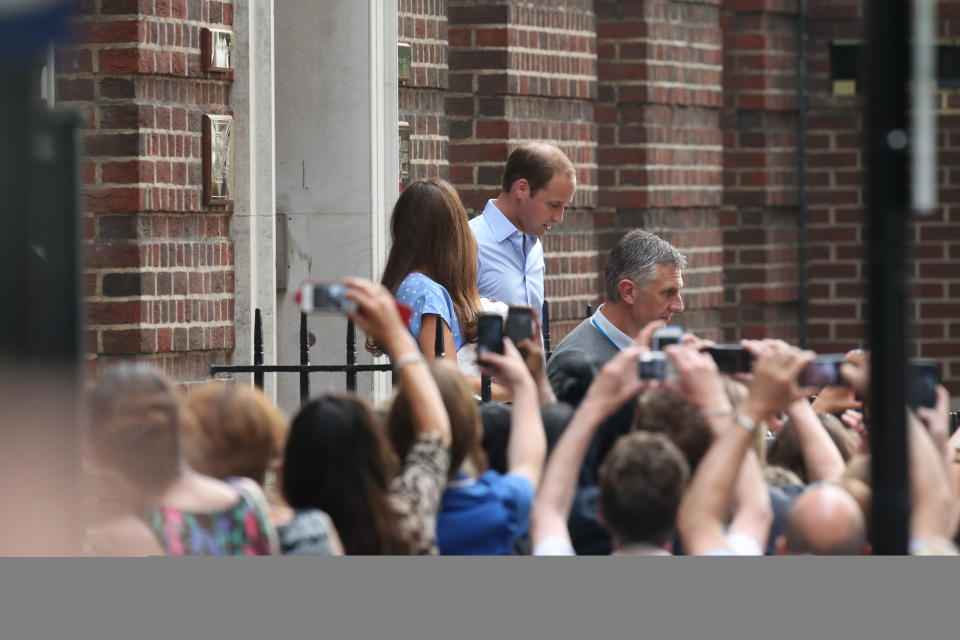 The Duke and Duchess of Cambridge leave the Lindo Wing of St Mary's Hospital in London, with their newborn son.