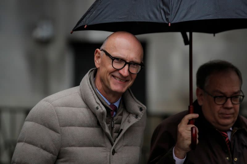 Tim Hoettges, CEO of Deutsche Telekom AG, exits the Manhattan Federal Court in New York