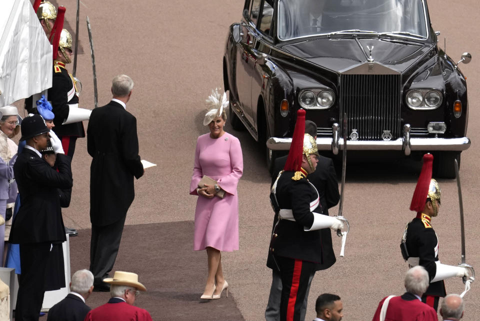 Sophie, Countess of Wessex in a Valentino dress at the Garter Day celebrations at Windsor Castle - Credit: AP