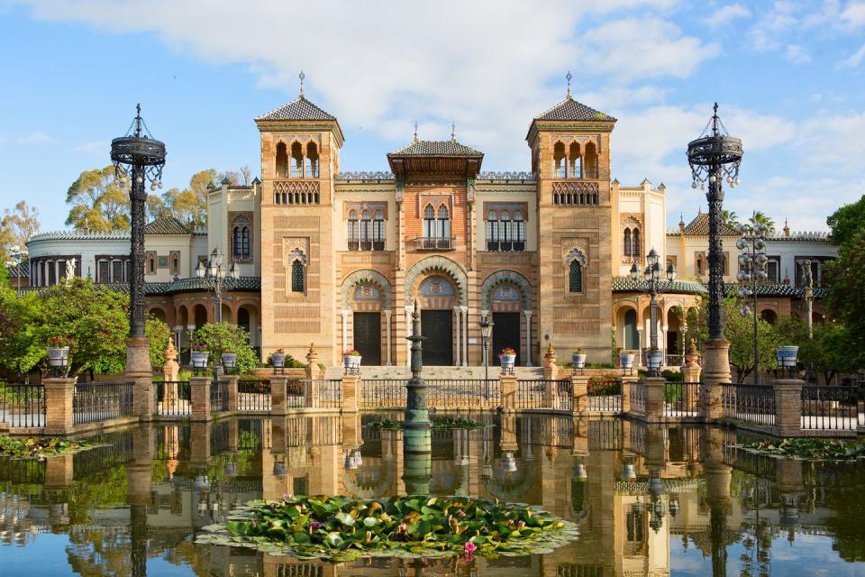 plaza de america in the sunny morning, parque de maria luisa, seville, andalusia, spain