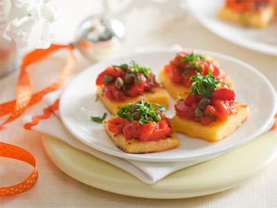 Chargrilled polenta toast with red capsicum