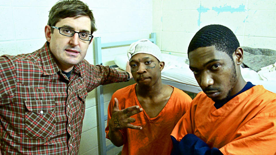 Louis Theroux with two inmates on his 2011 documentary Miami Mega Jail