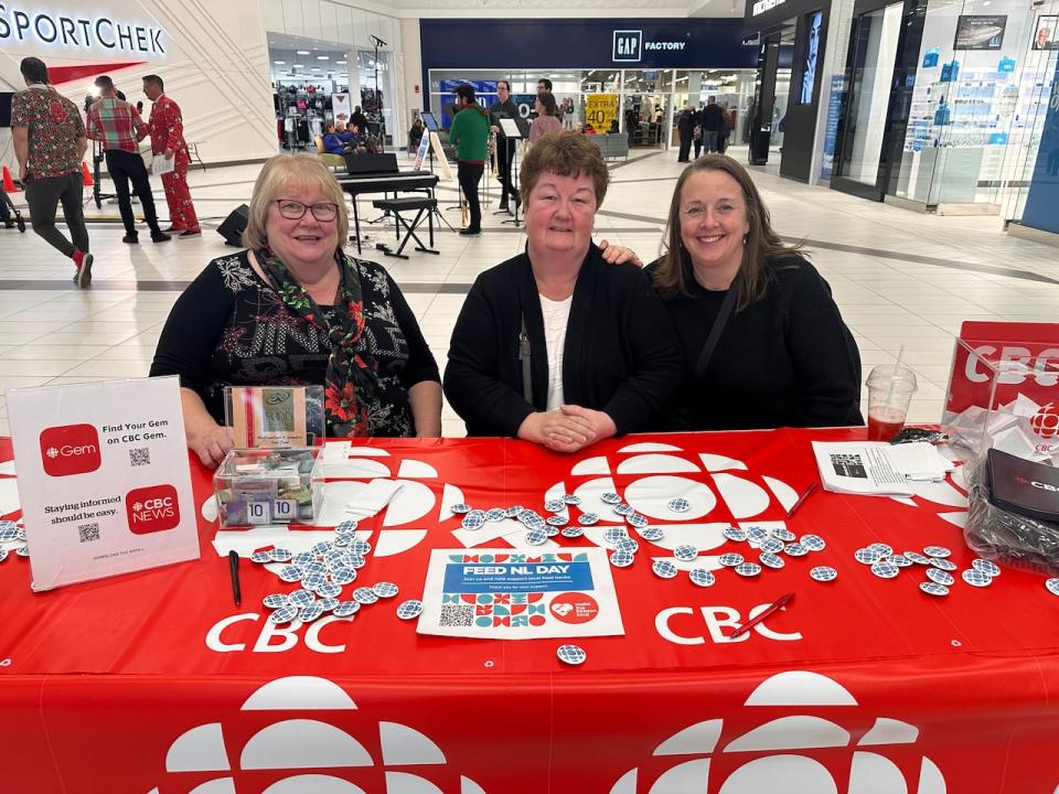 Community Food Sharing Association's Wanda Hillier, Sandra Milmore and Judy Peddle were on deck for the annual Feed N.L. campaign event at the Avalon Mall on Friday evening.