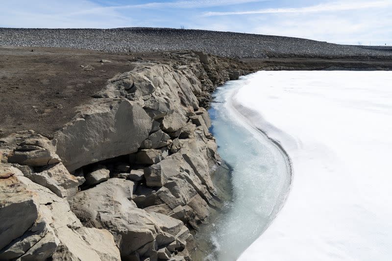 A view of frozen water at the Oldman Reservoir near Pincher Creek