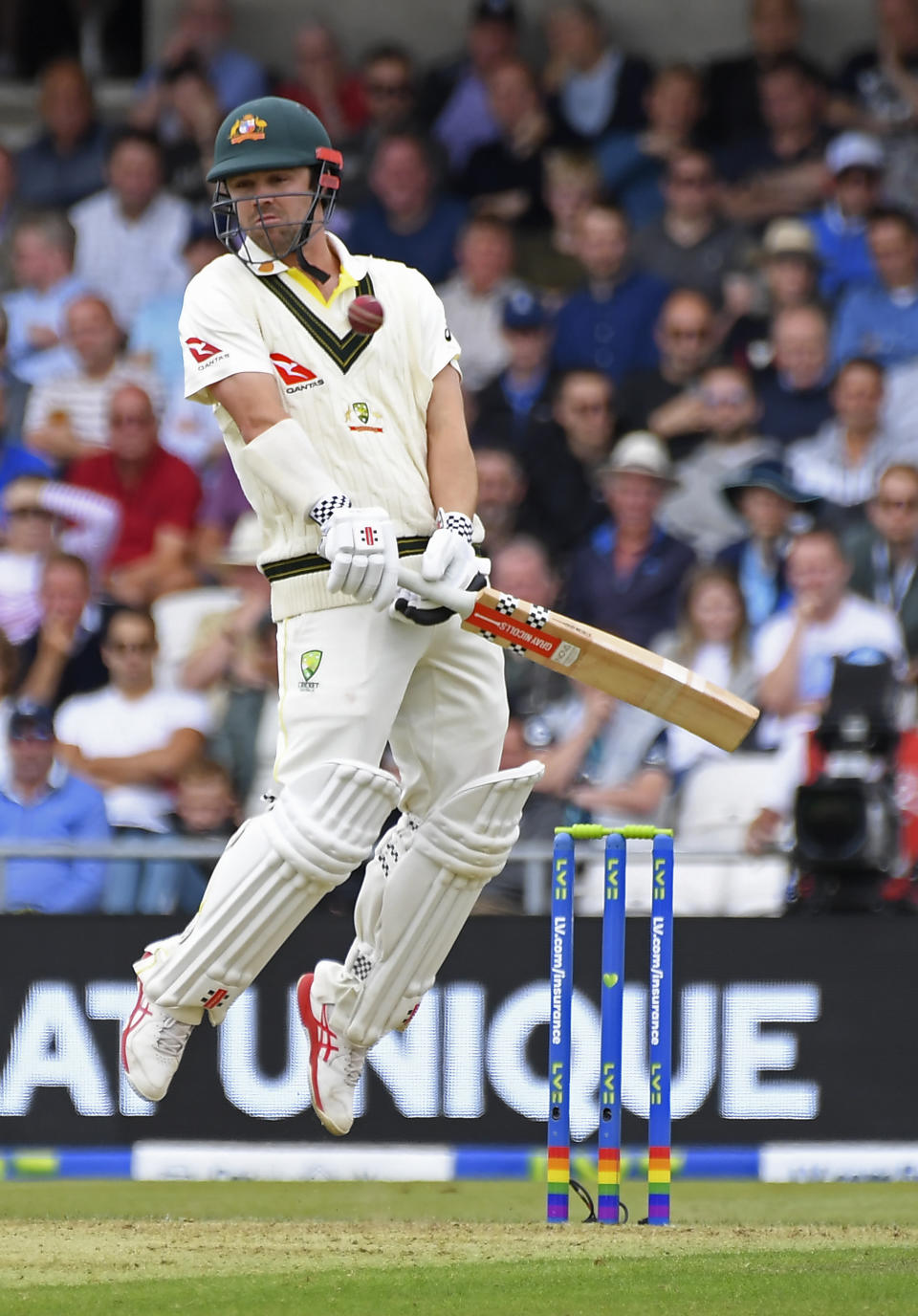 Australia's Travis Head bats during the first day of the third Ashes Test match between England and Australia at Headingley, Leeds, England, Thursday, July 6, 2023. (AP Photo/Rui Vieira)
