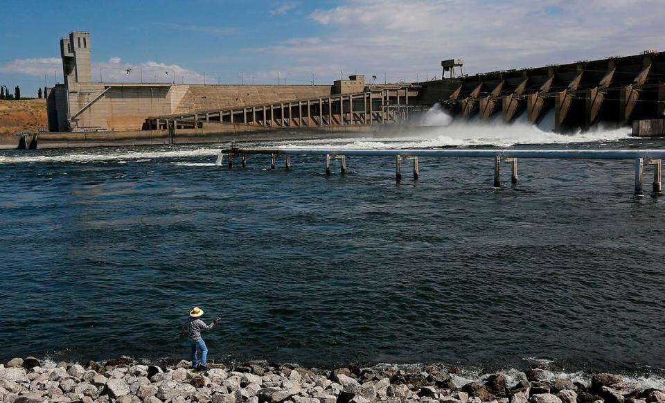 An angler casts for smallmouth bass below the spillways at Ice Harbor Dam on the Walla Walla County shoreline of the Snake River. Bob Brawdy/bbrawdy@tricityherald.com