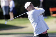 Scott Scheffler hits from the fourth tee during the third round of The American Express golf tournament on the Stadium Course at PGA West in La Quinta, Calif., Saturday, Jan. 18, 2020. (AP Photo/Alex Gallardo)