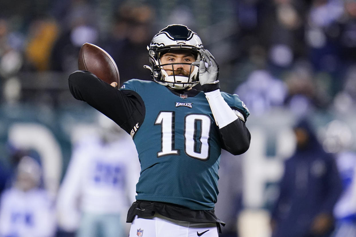 Gardner Minshew will start for the Eagles against the Cowboys with Jalen Hurts injured. (AP Photo/Julio Cortez)