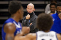Seton Hall head coach Kevin Willard watches from the sideline during the first half of an NCAA college basketball game against Villanova, Tuesday, Jan. 19, 2021, in Villanova, Pa. (AP Photo/Laurence Kesterson)