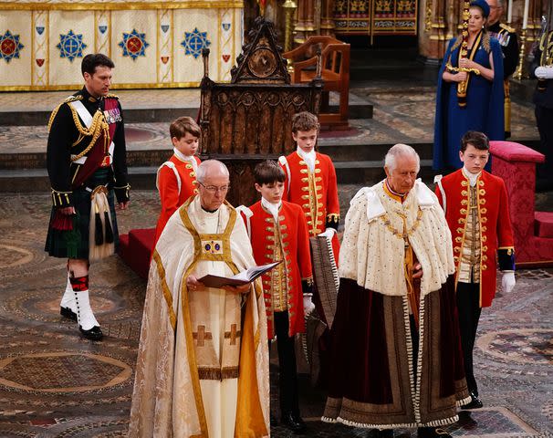 <p>Yui Mok - WPA Pool/Getty </p> King Charles' coronation service at Westminster Abbey.