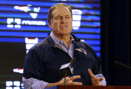 On Thursday, it was Ask Tom. On Saturday, Bill Belichick went at deflate-gate head-on. (AP) 